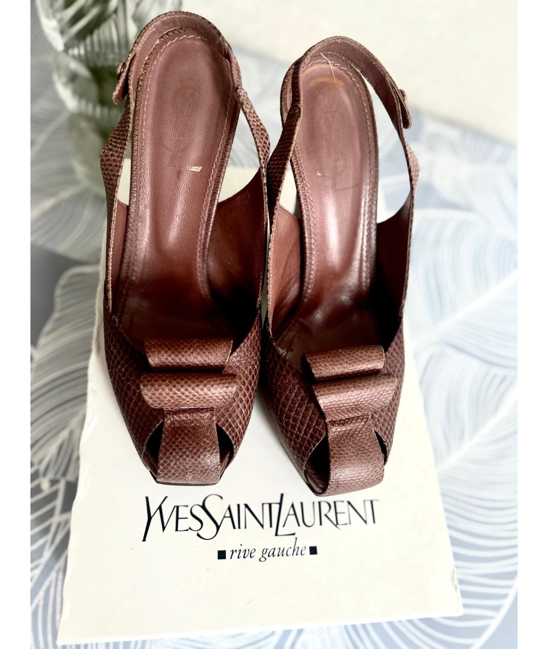 SAINT LAURENT Коричневые кожаные босоножки, фото 6