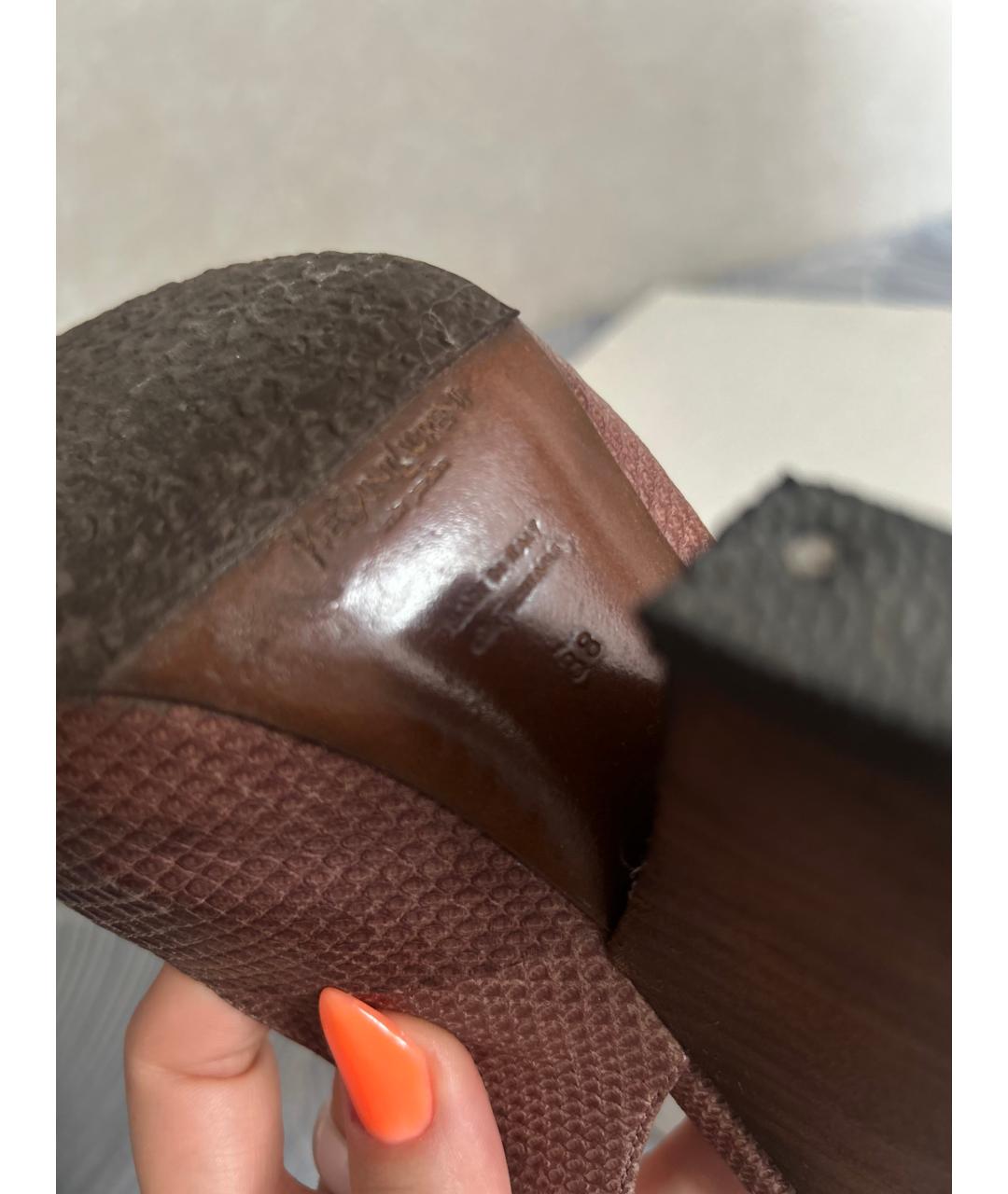 SAINT LAURENT Коричневые кожаные босоножки, фото 2