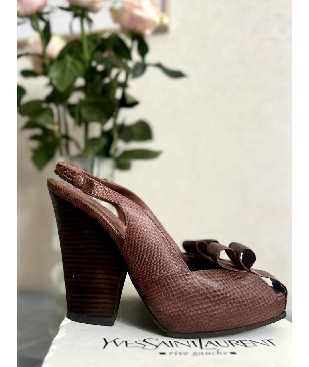 SAINT LAURENT Коричневые кожаные босоножки, фото 5