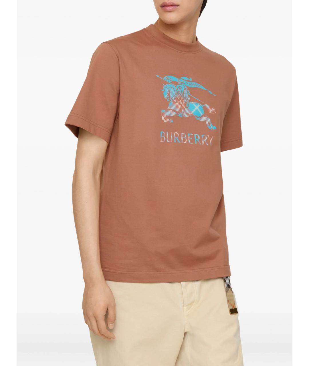 BURBERRY Коричневая хлопковая футболка, фото 2