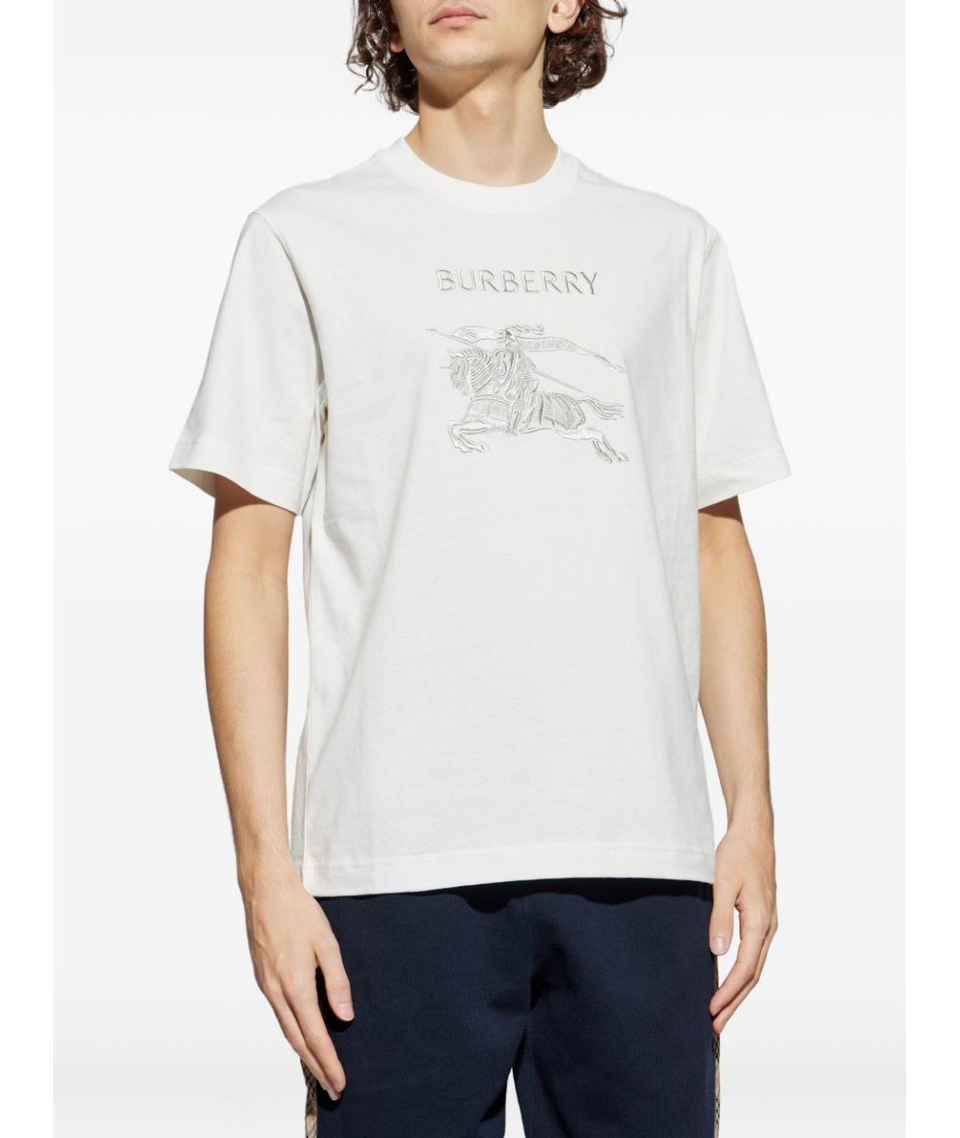BURBERRY Белая хлопковая футболка, фото 3