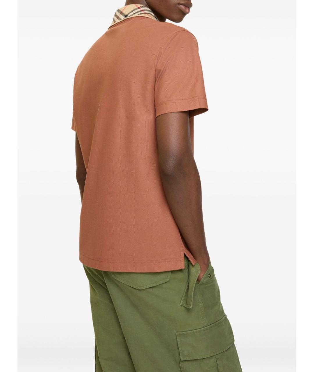 BURBERRY Коричневое хлопковое поло с коротким рукавом, фото 3