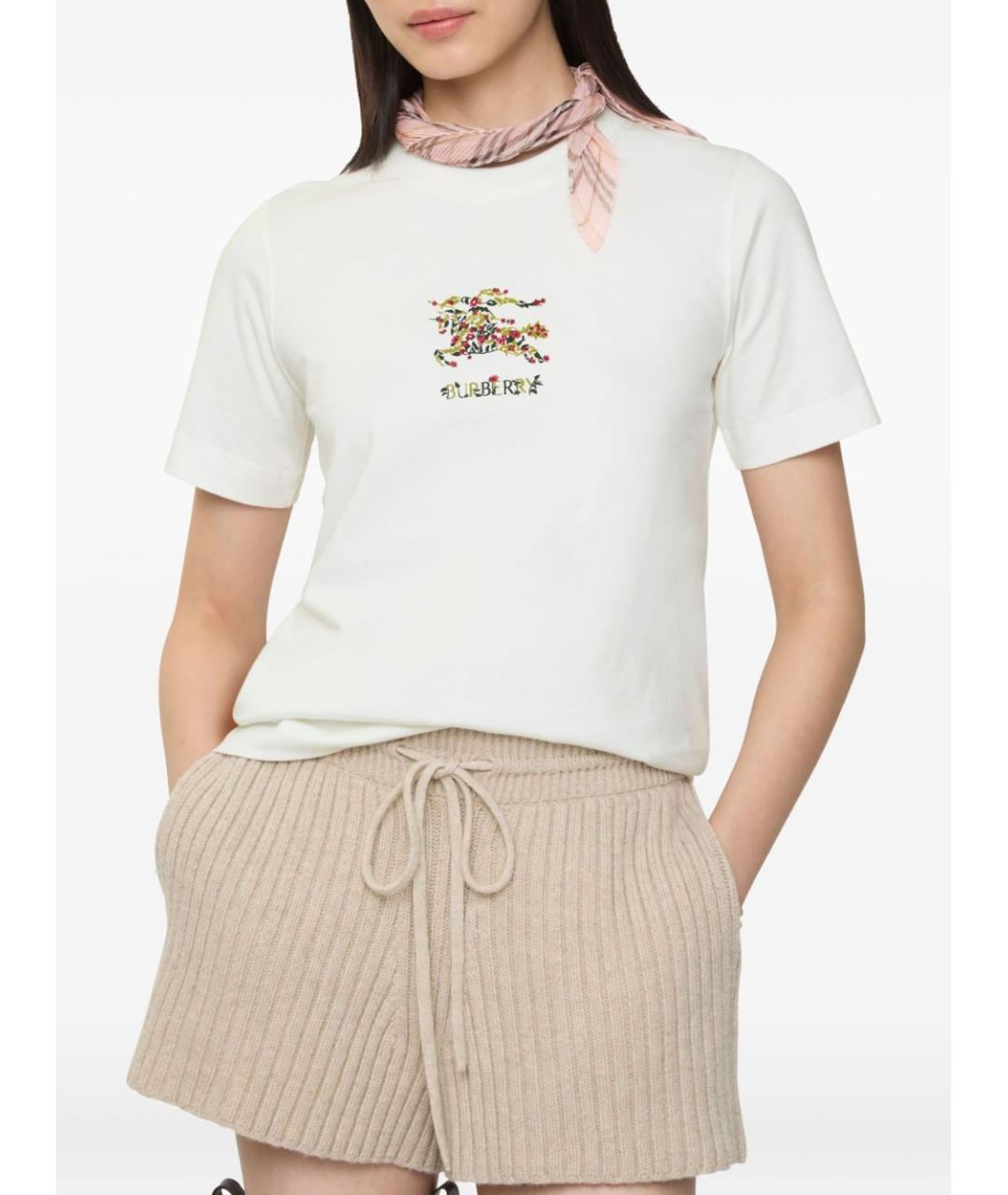 BURBERRY Белая хлопковая футболка, фото 2