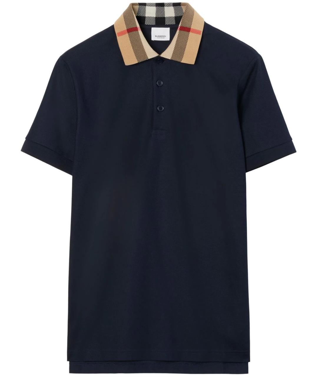 BURBERRY Синее хлопковое поло с коротким рукавом, фото 1