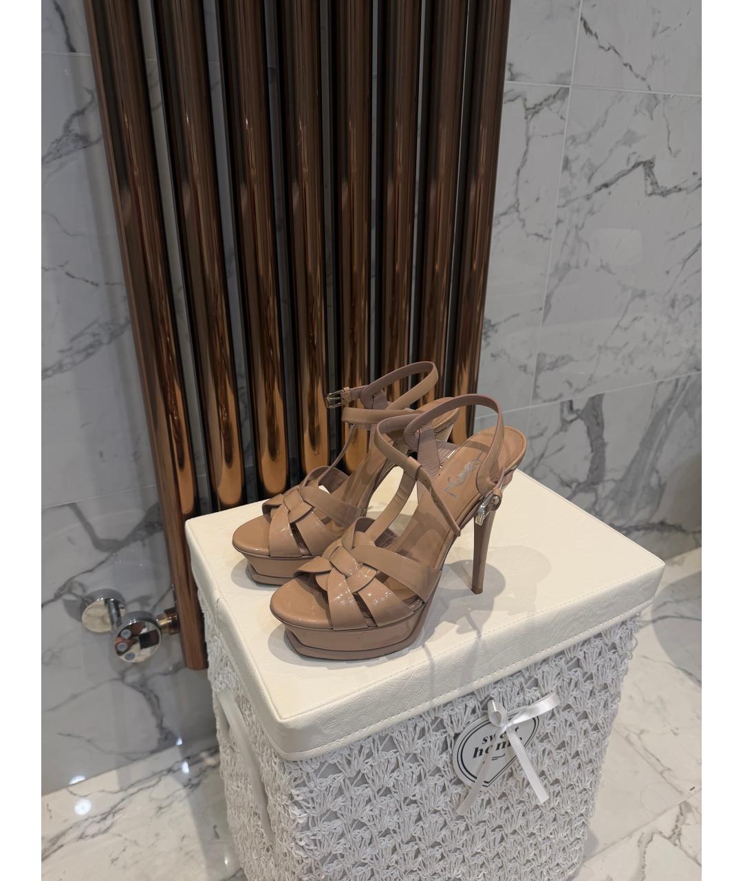 SAINT LAURENT Розовые босоножки из лакированной кожи, фото 5