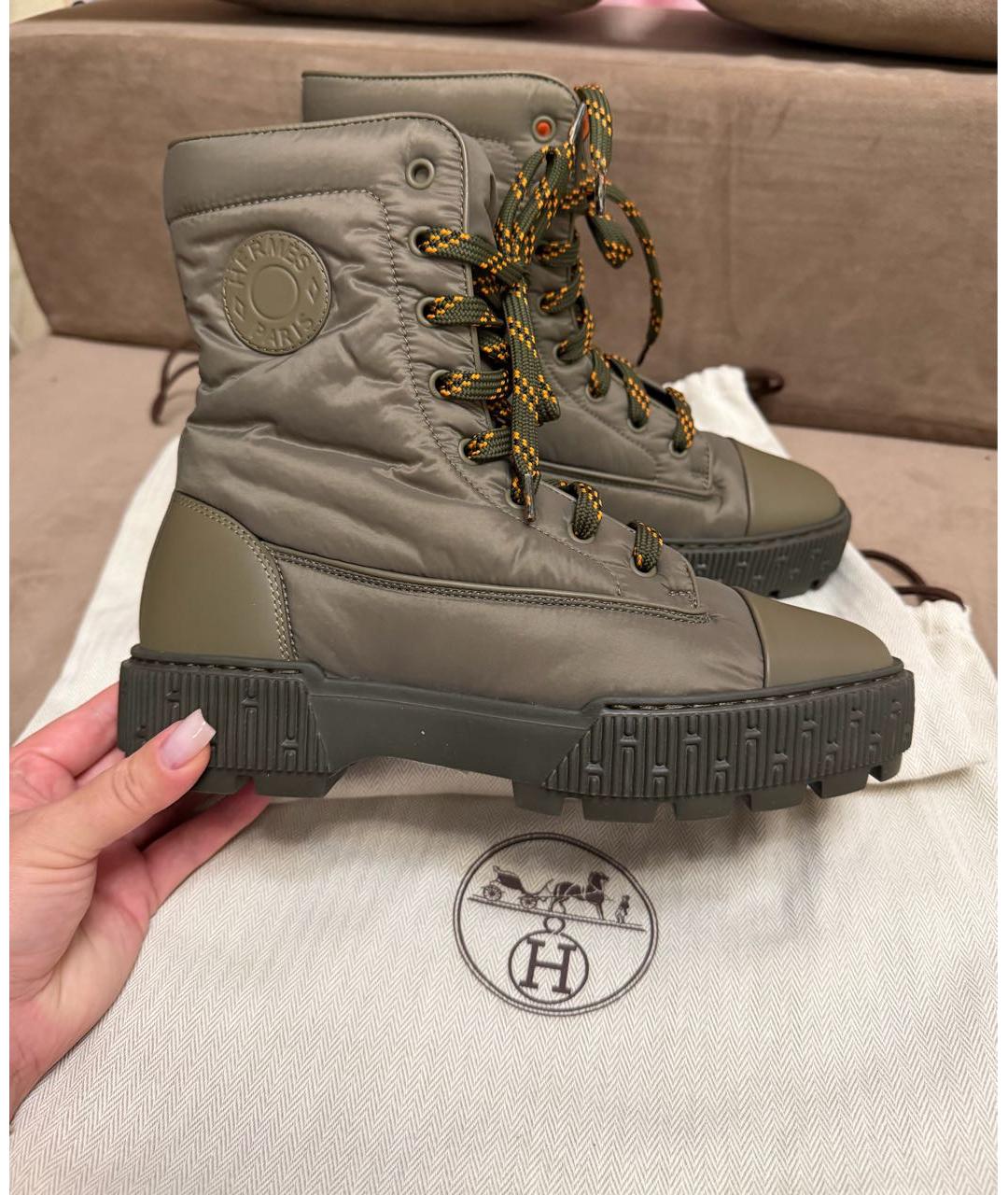 HERMES Хаки синтетические ботинки, фото 7