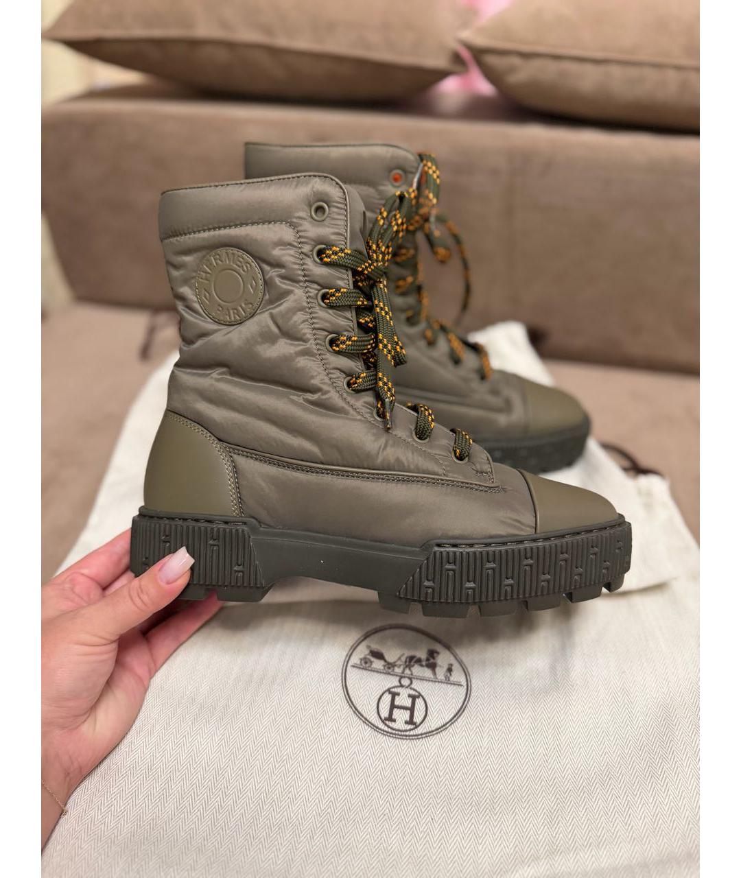 HERMES Хаки синтетические ботинки, фото 2