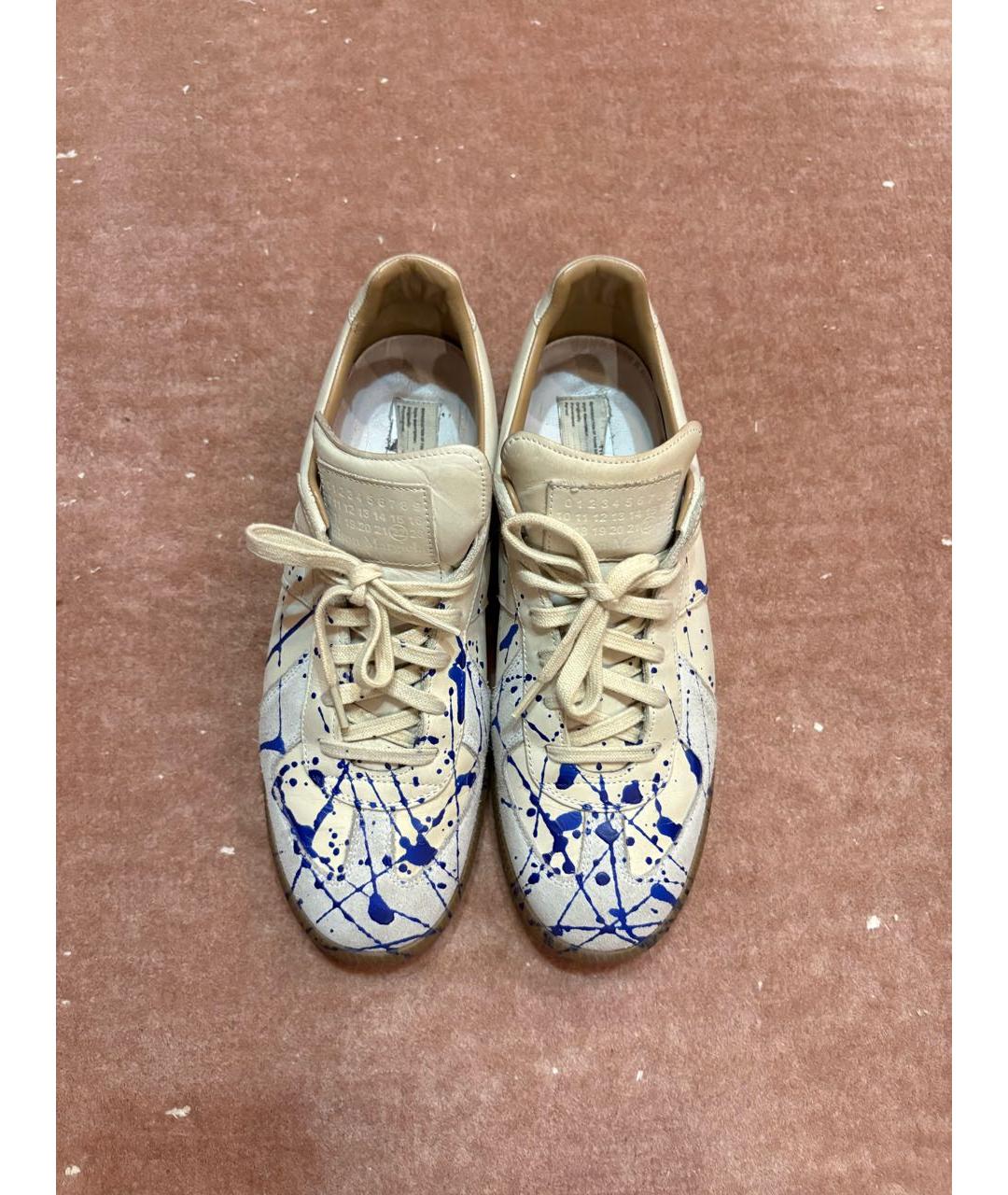 MAISON MARGIELA Бежевые кожаные низкие кроссовки / кеды, фото 3
