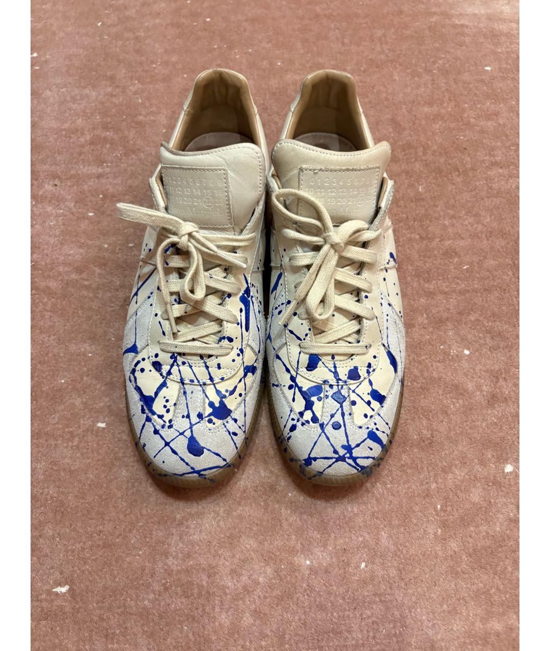 MAISON MARGIELA Бежевые кожаные низкие кроссовки / кеды, фото 2