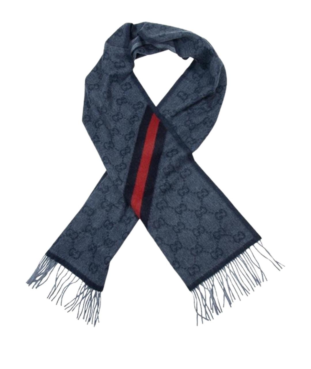 GUCCI Синий шерстяной шарф, фото 1