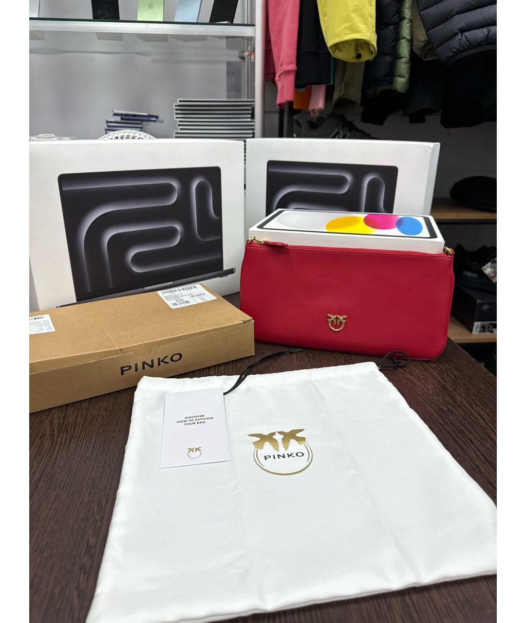 PINKO Красная кожаная сумка с короткими ручками, фото 3