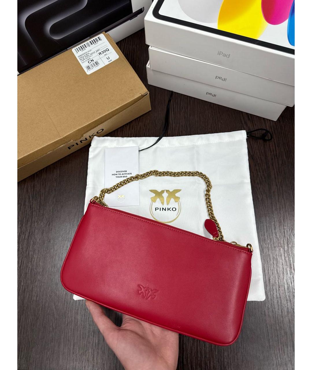 PINKO Красная кожаная сумка с короткими ручками, фото 6