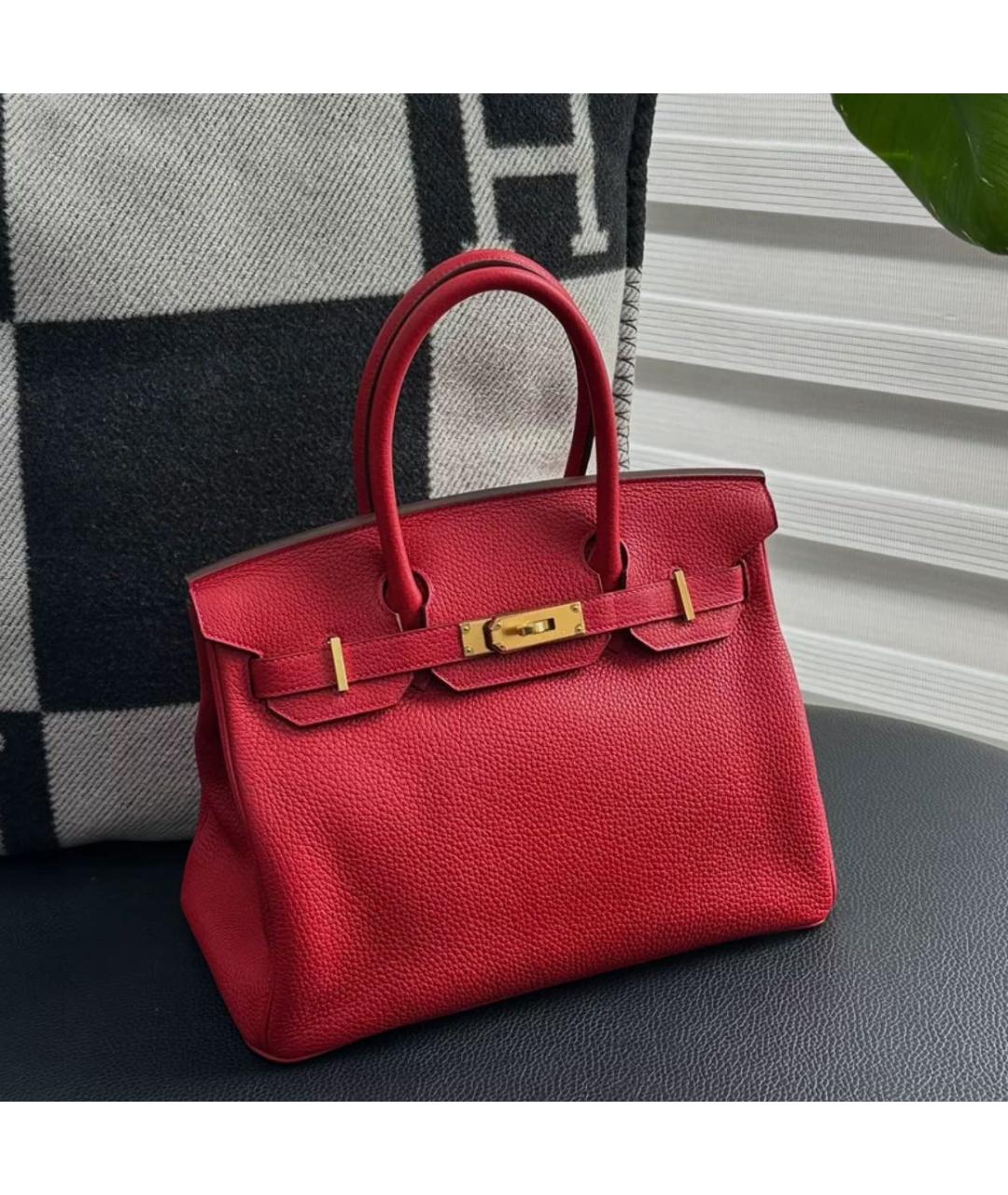 HERMES Красная кожаная сумка с короткими ручками, фото 7