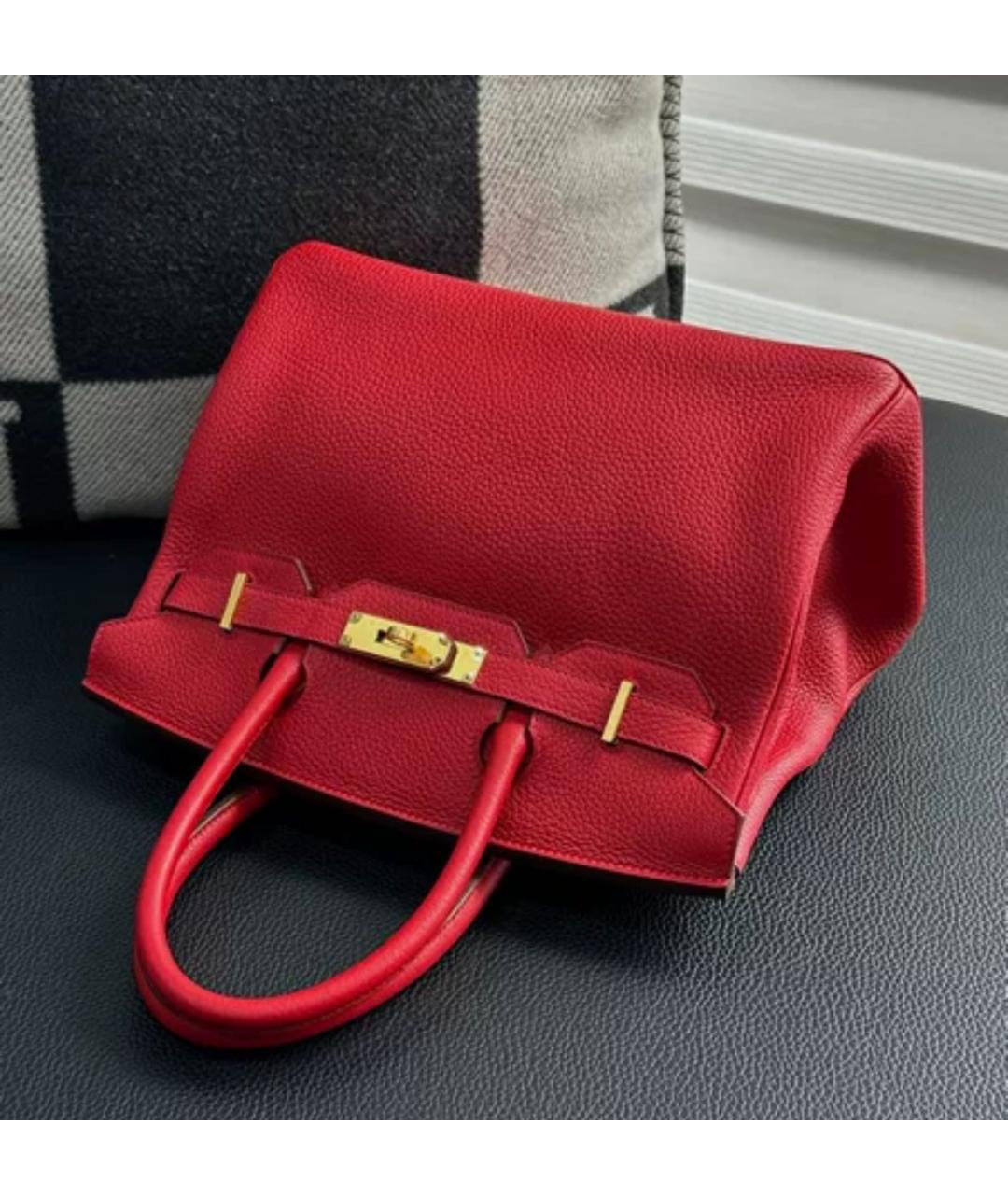 HERMES Красная кожаная сумка с короткими ручками, фото 4