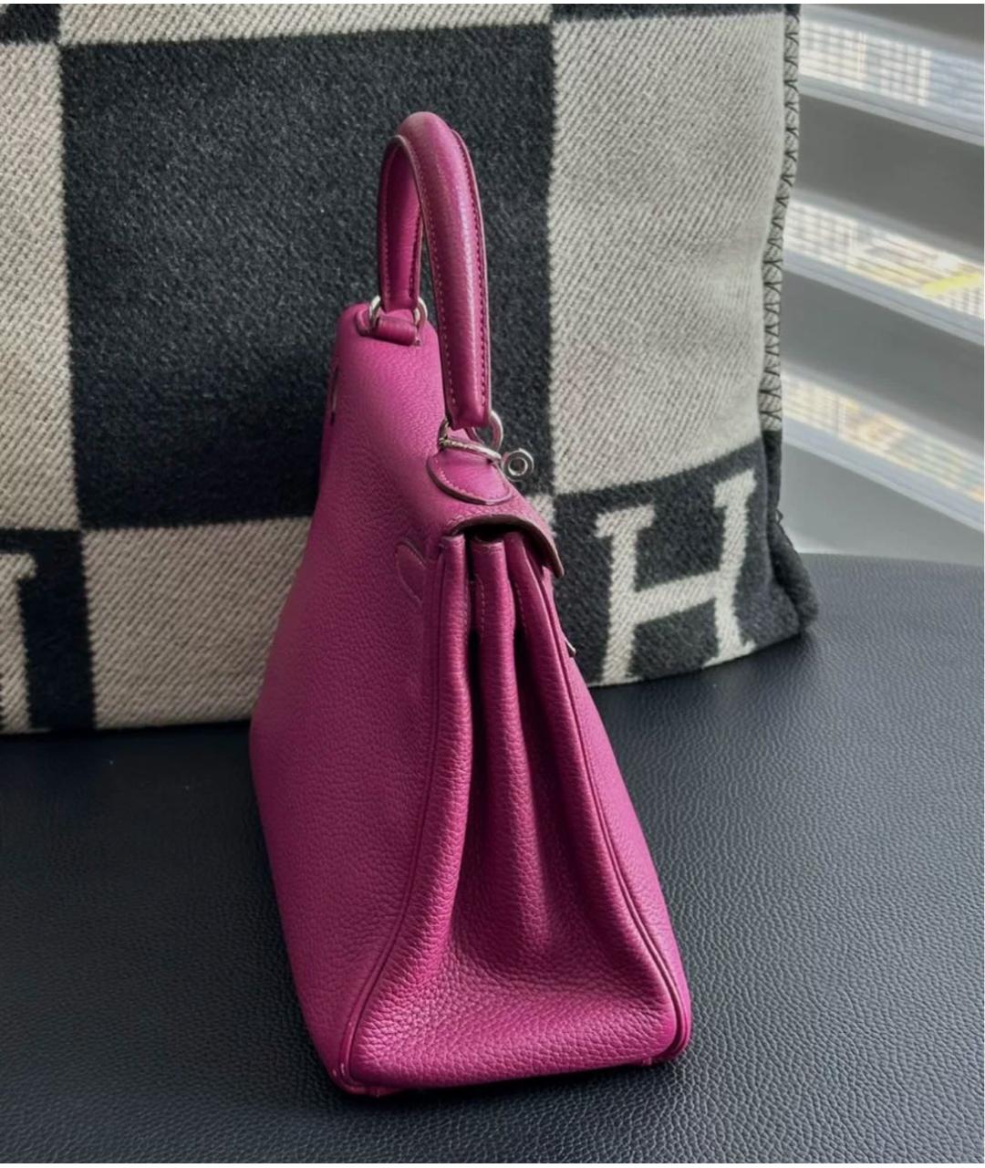 HERMES Розовая кожаная сумка с короткими ручками, фото 5