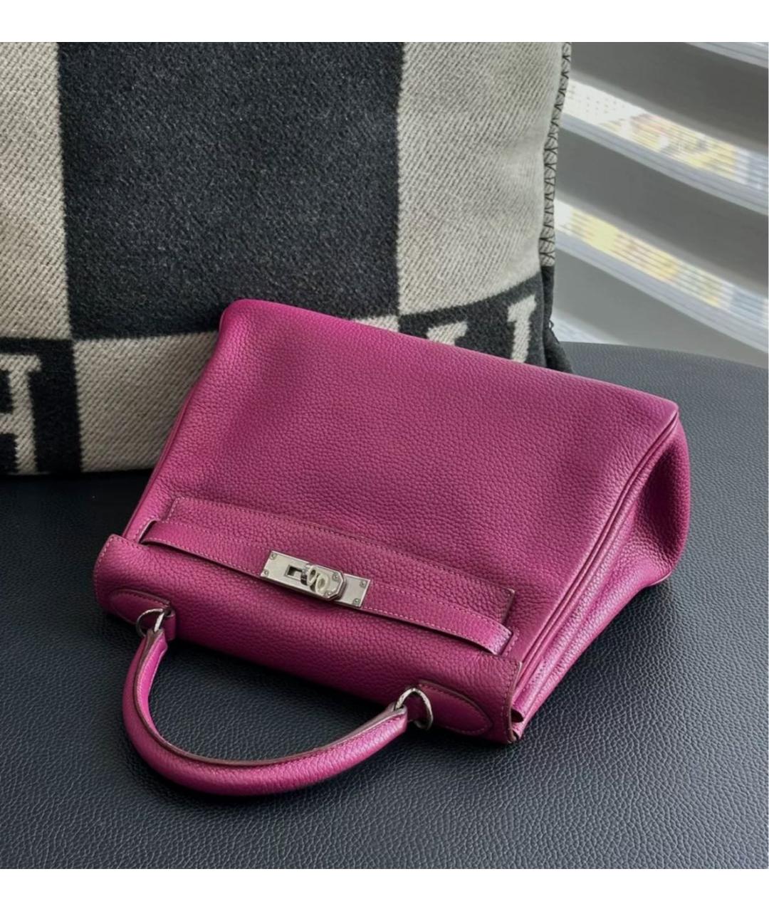 HERMES Розовая кожаная сумка с короткими ручками, фото 4