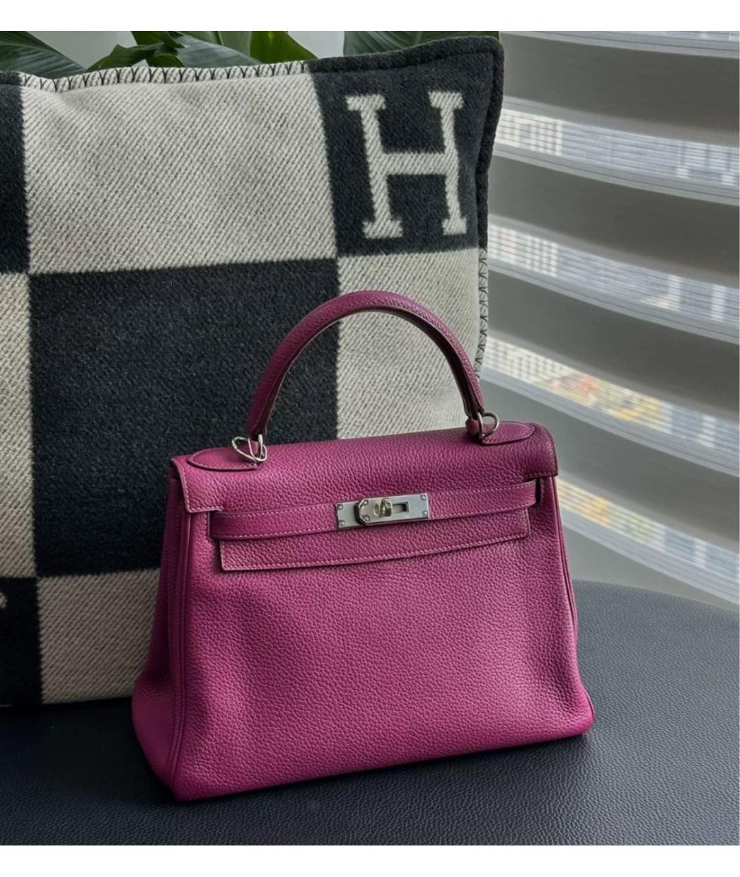 HERMES Розовая кожаная сумка с короткими ручками, фото 6