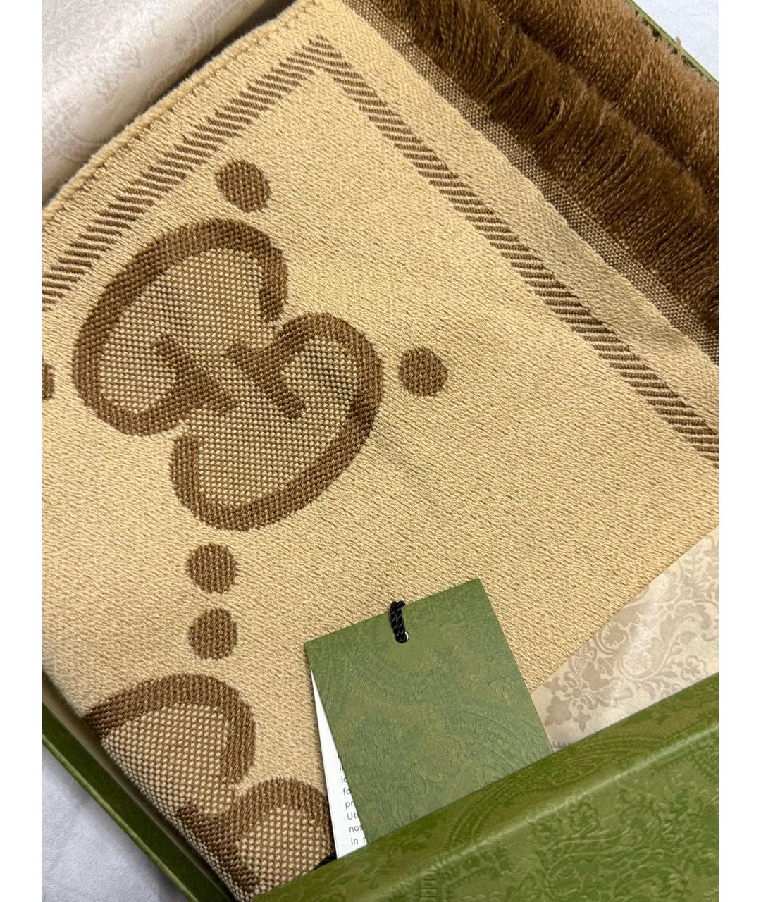 GUCCI Бежевый шерстяной шарф, фото 2