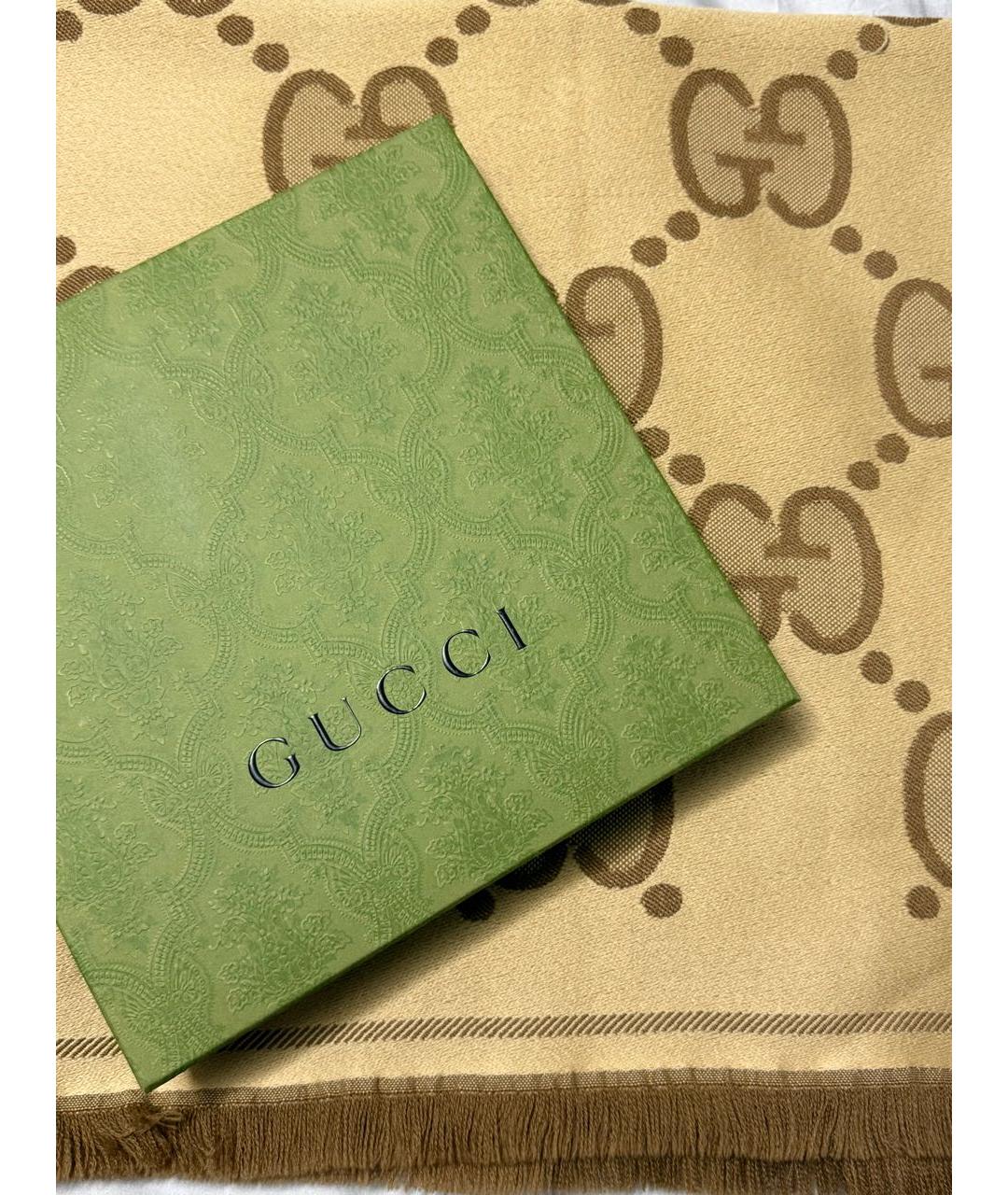 GUCCI Бежевый шерстяной шарф, фото 5