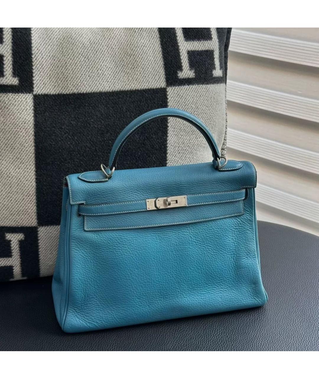 HERMES Голубая кожаная сумка через плечо, фото 5