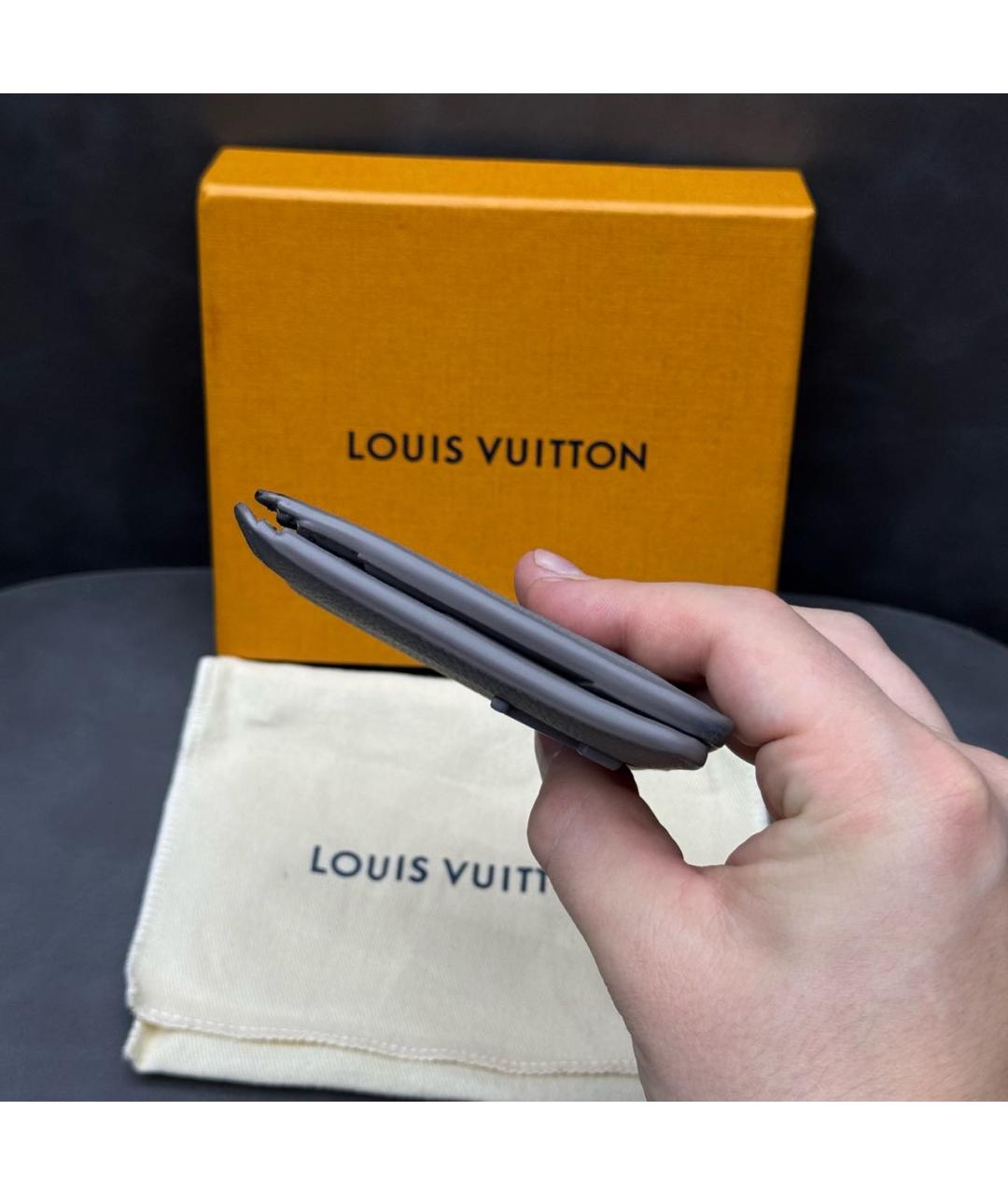 LOUIS VUITTON Серый кожаный кошелек, фото 3