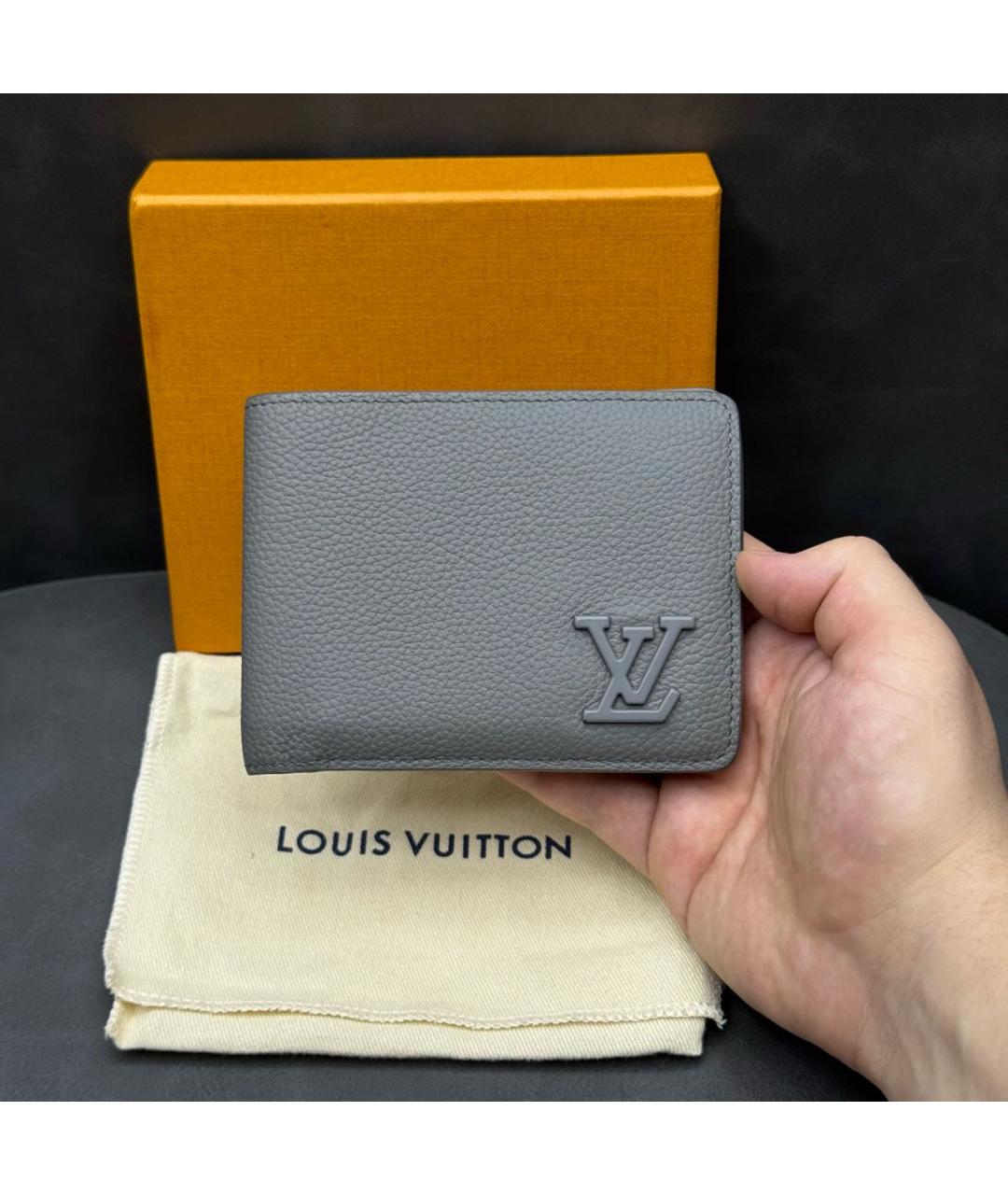LOUIS VUITTON Серый кожаный кошелек, фото 7