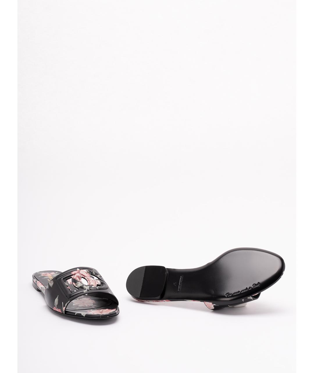 DOLCE&GABBANA Черные кожаные шлепанцы, фото 4
