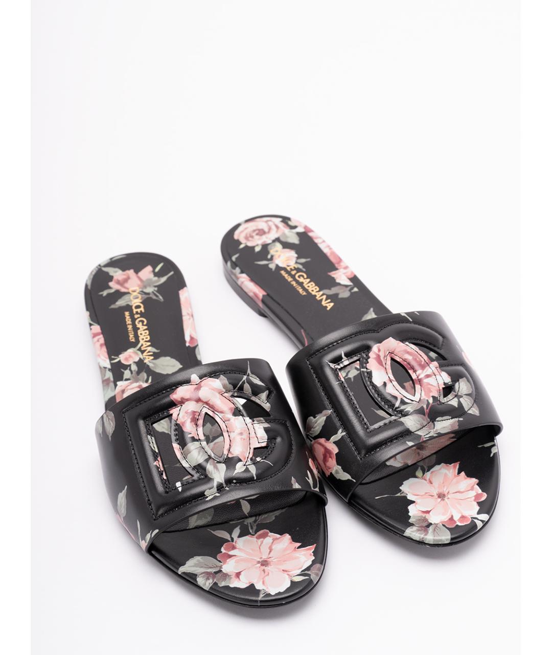 DOLCE&GABBANA Черные кожаные шлепанцы, фото 5