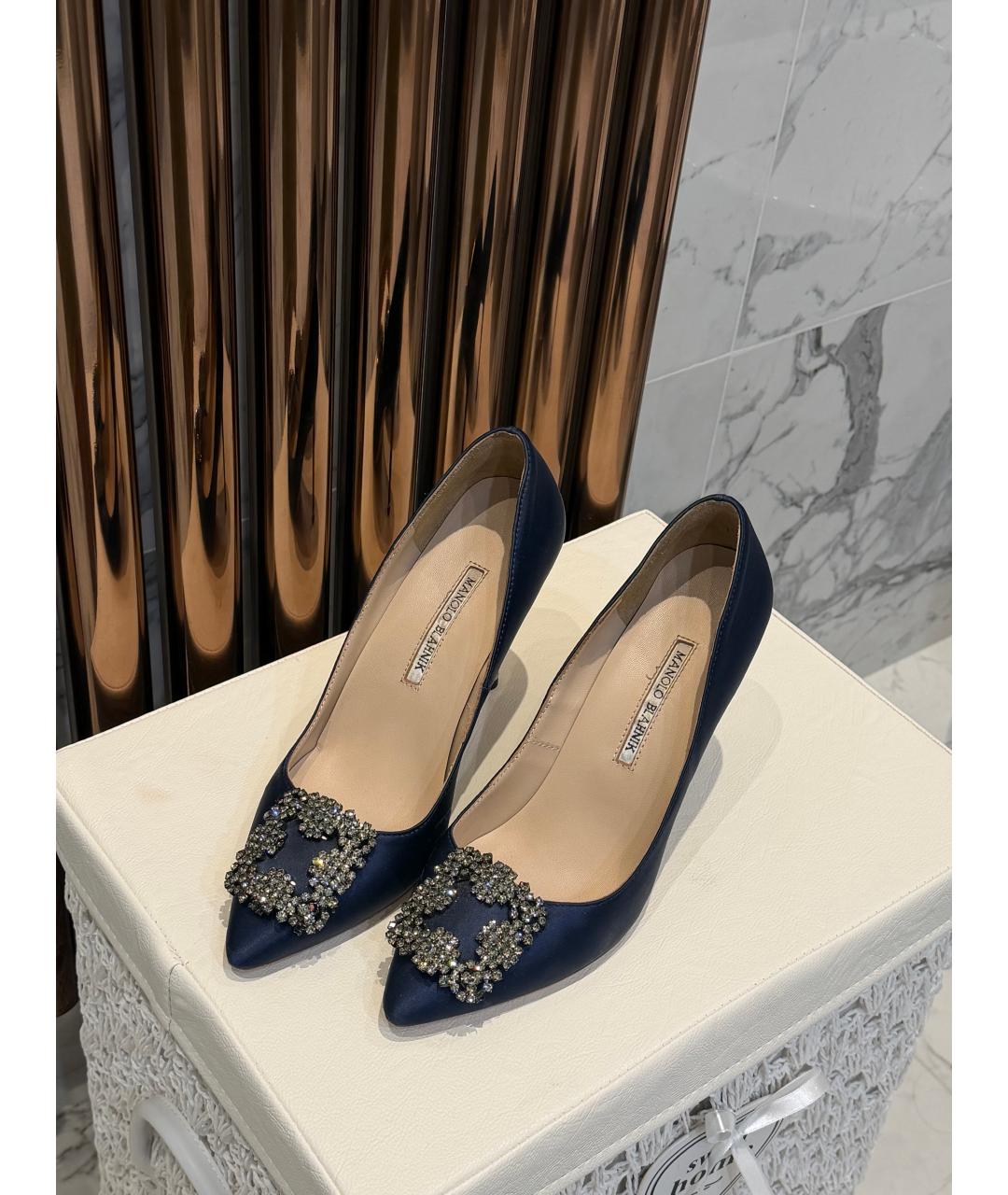 MANOLO BLAHNIK Синие текстильные босоножки, фото 5