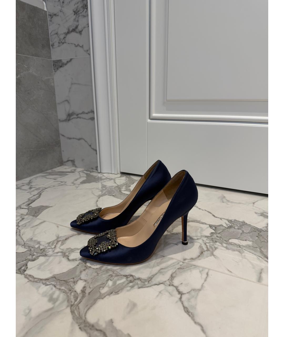 MANOLO BLAHNIK Синие текстильные босоножки, фото 7