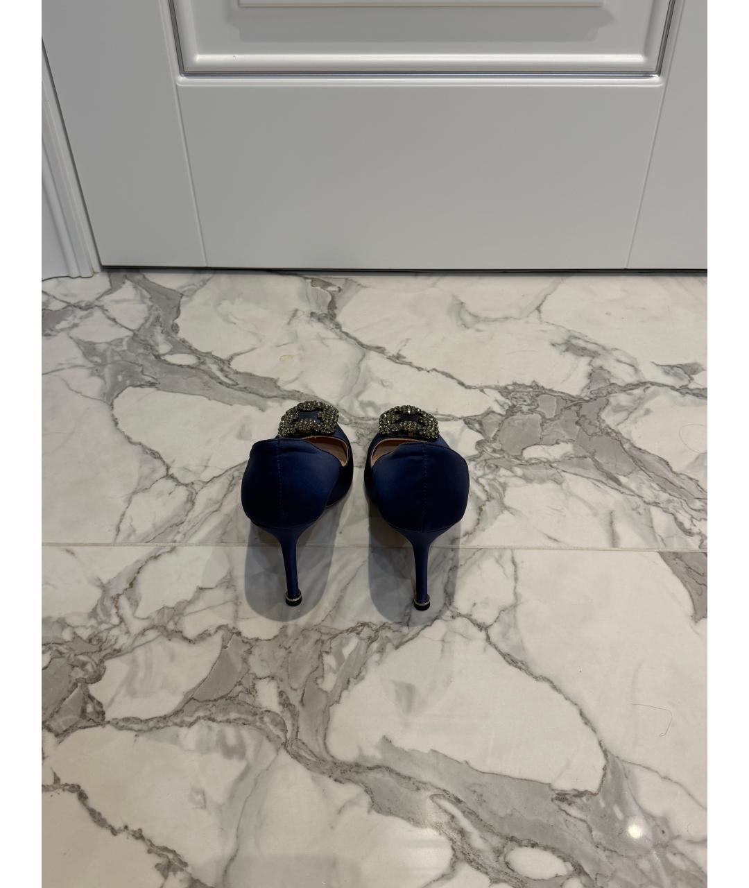 MANOLO BLAHNIK Синие текстильные босоножки, фото 4