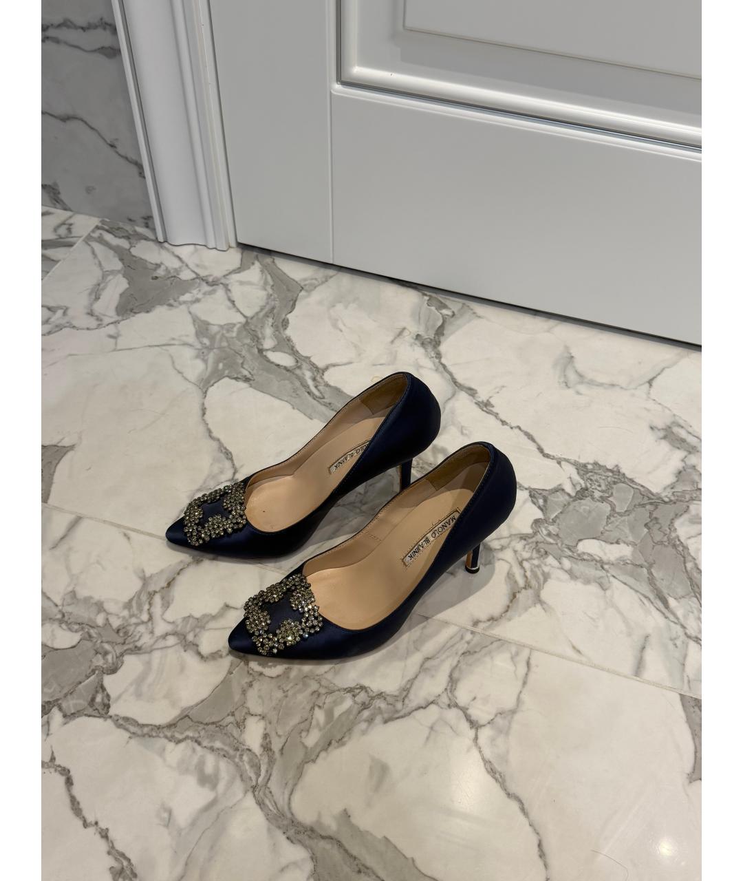 MANOLO BLAHNIK Синие текстильные босоножки, фото 2