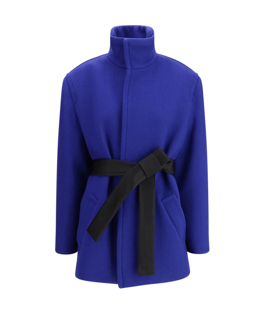 SAINT LAURENT Синее шерстяное пальто, фото 1