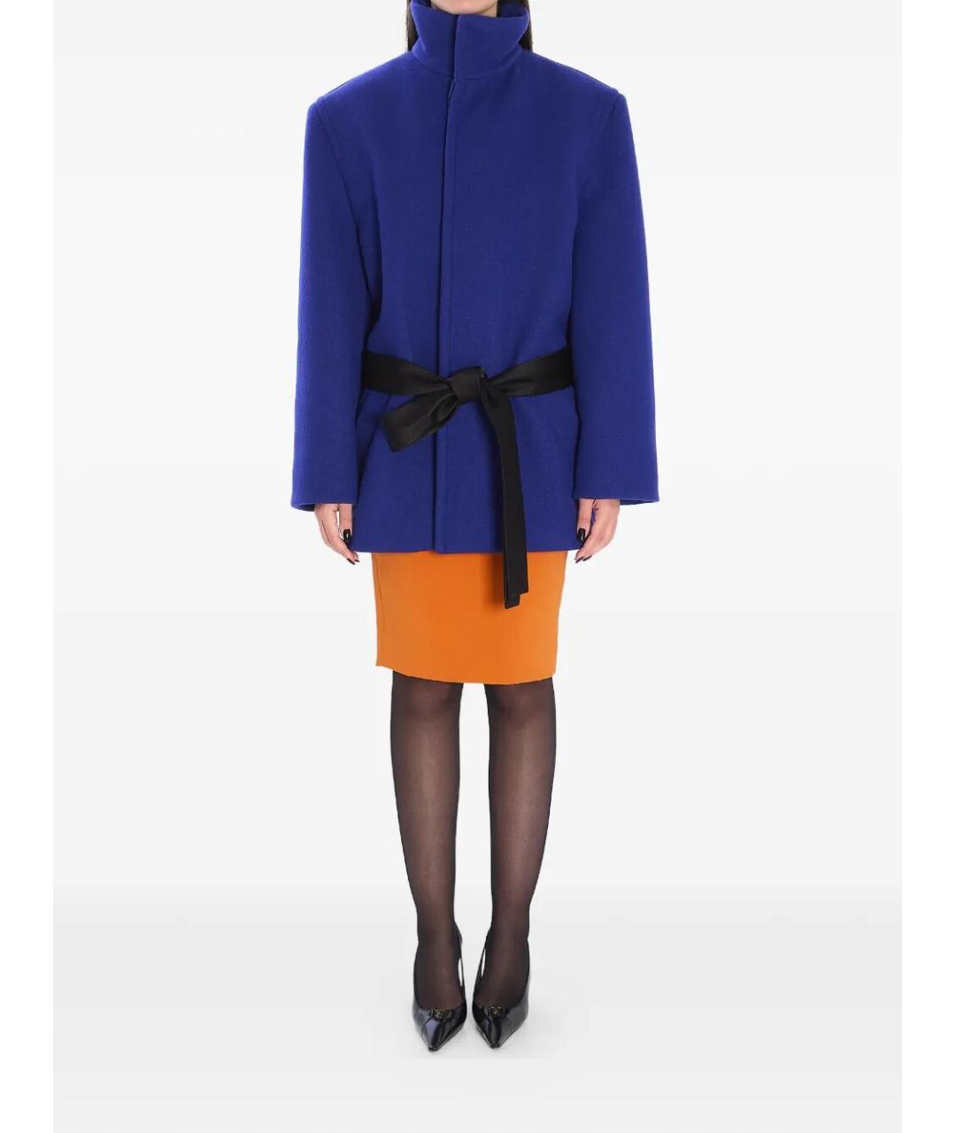 SAINT LAURENT Синее шерстяное пальто, фото 3