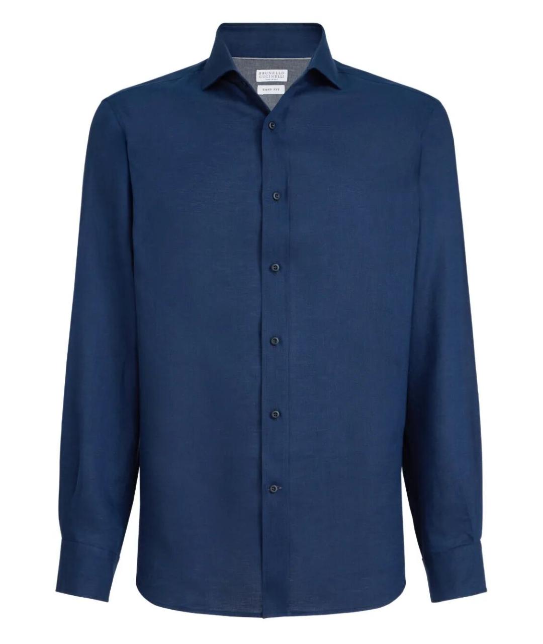 BRUNELLO CUCINELLI Синяя льняная кэжуал рубашка, фото 1