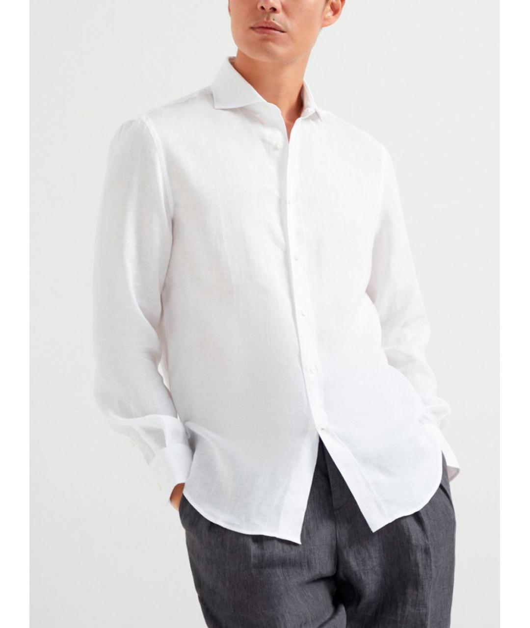 BRUNELLO CUCINELLI Белая льняная кэжуал рубашка, фото 5