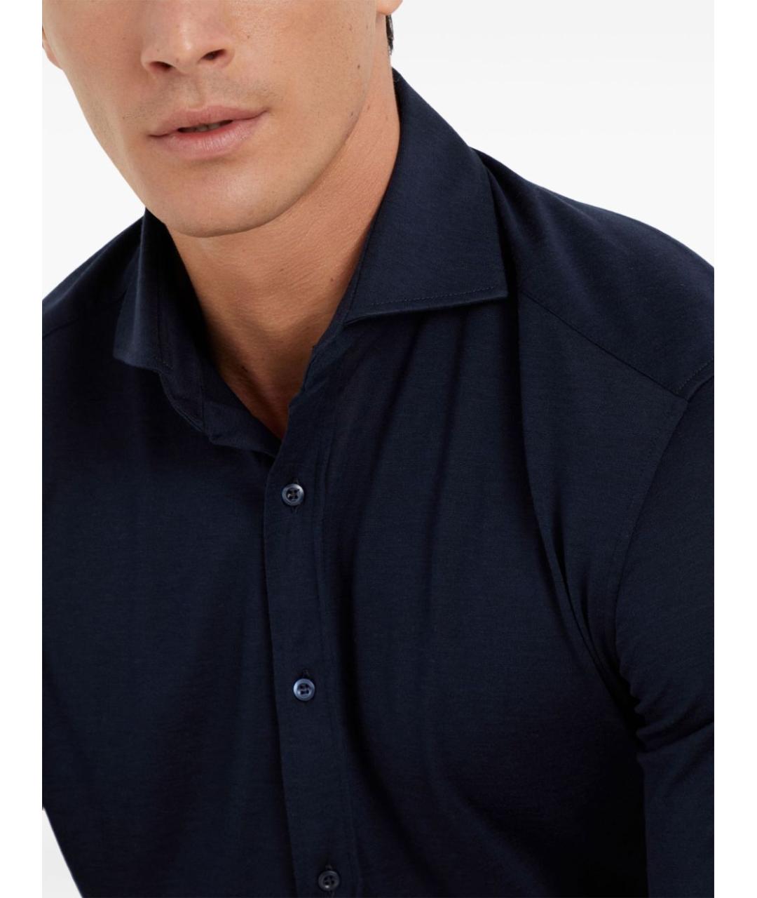 BRUNELLO CUCINELLI Темно-синяя шелковая кэжуал рубашка, фото 5
