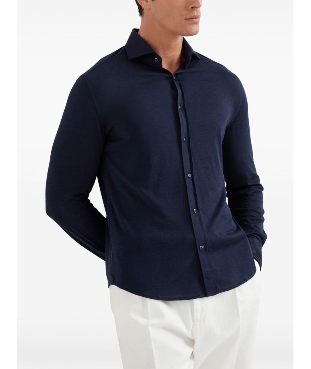 BRUNELLO CUCINELLI Темно-синяя шелковая кэжуал рубашка, фото 3