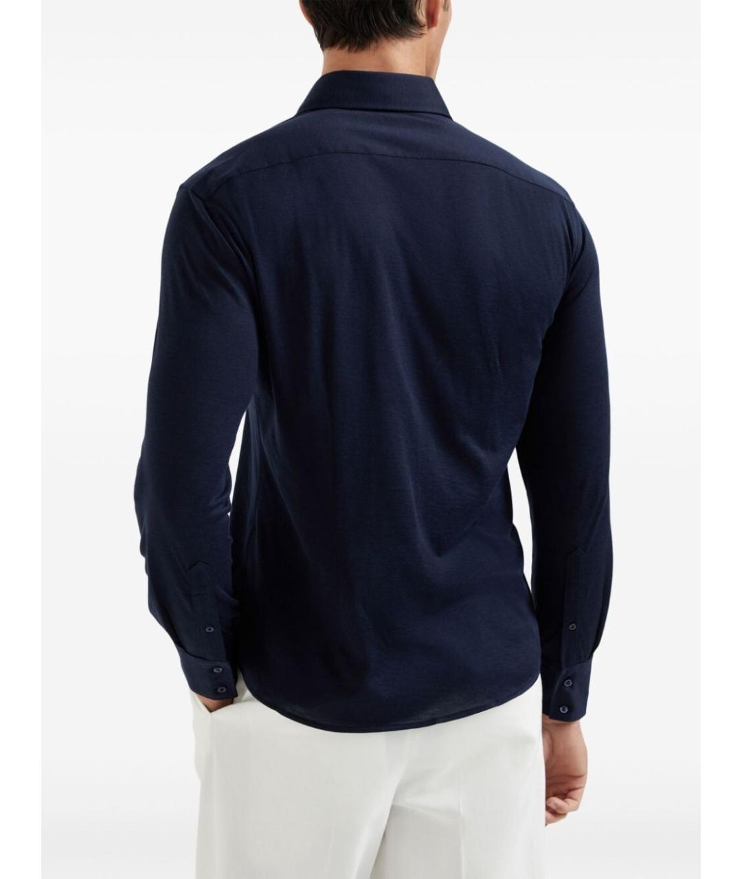 BRUNELLO CUCINELLI Темно-синяя шелковая кэжуал рубашка, фото 4