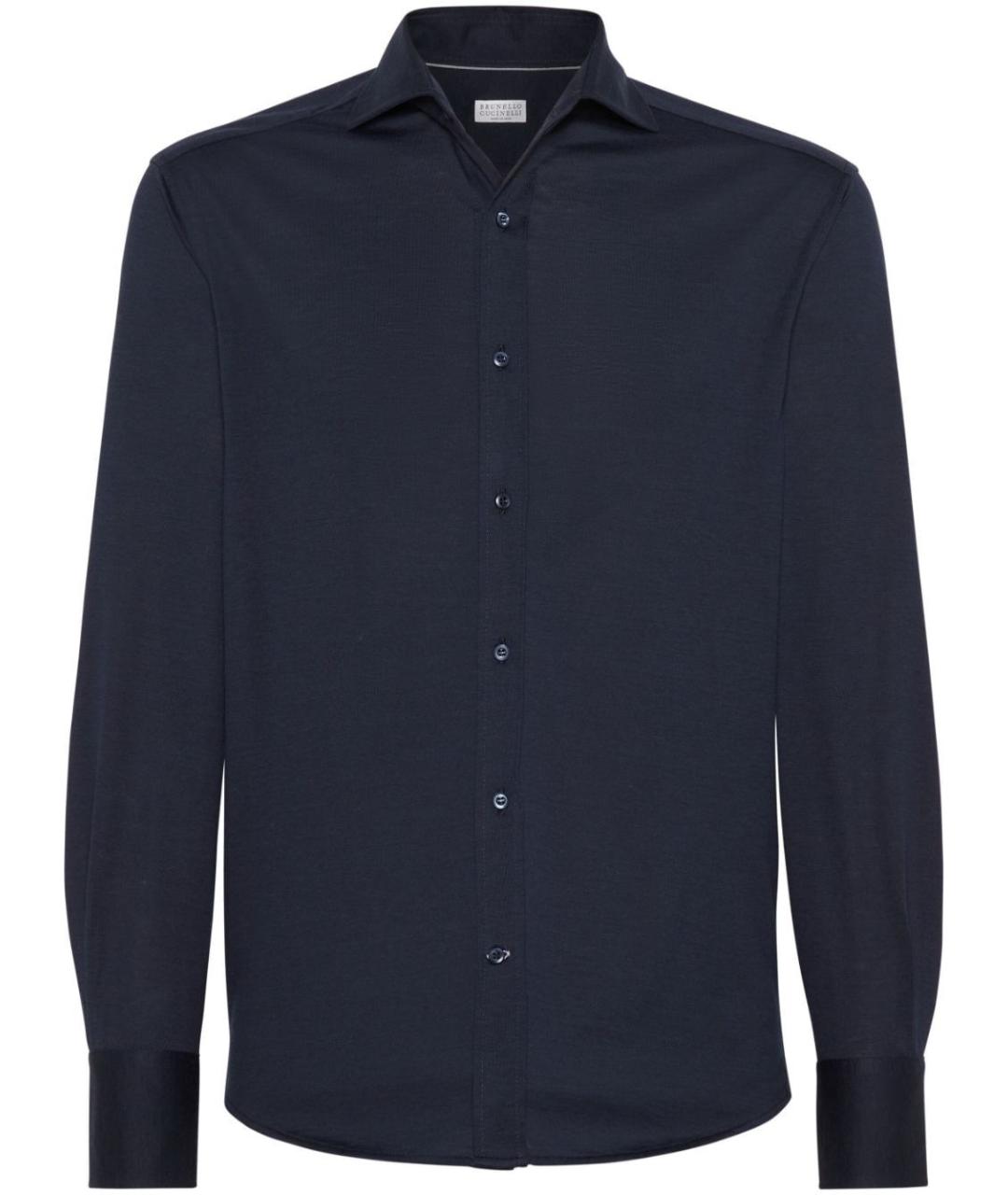 BRUNELLO CUCINELLI Темно-синяя шелковая кэжуал рубашка, фото 1