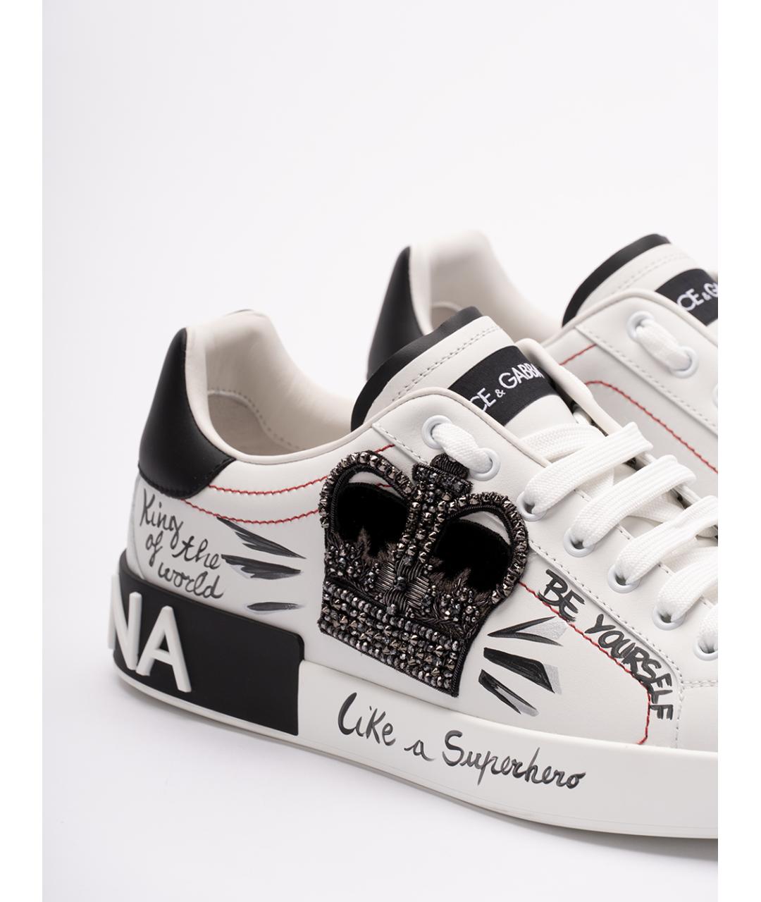 DOLCE&GABBANA Белые кожаные низкие кроссовки / кеды, фото 5