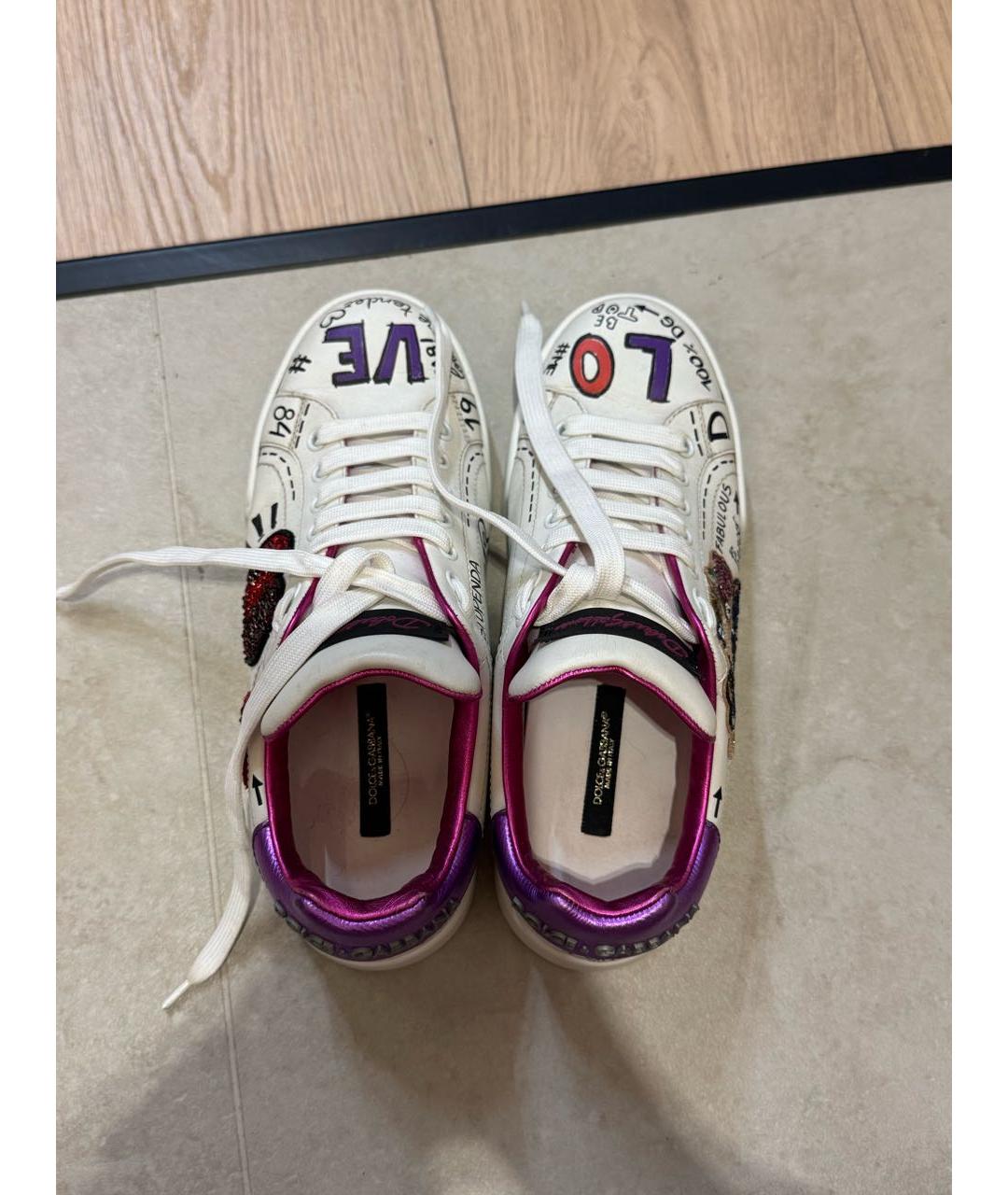 DOLCE&GABBANA Белые кожаные кроссовки, фото 3