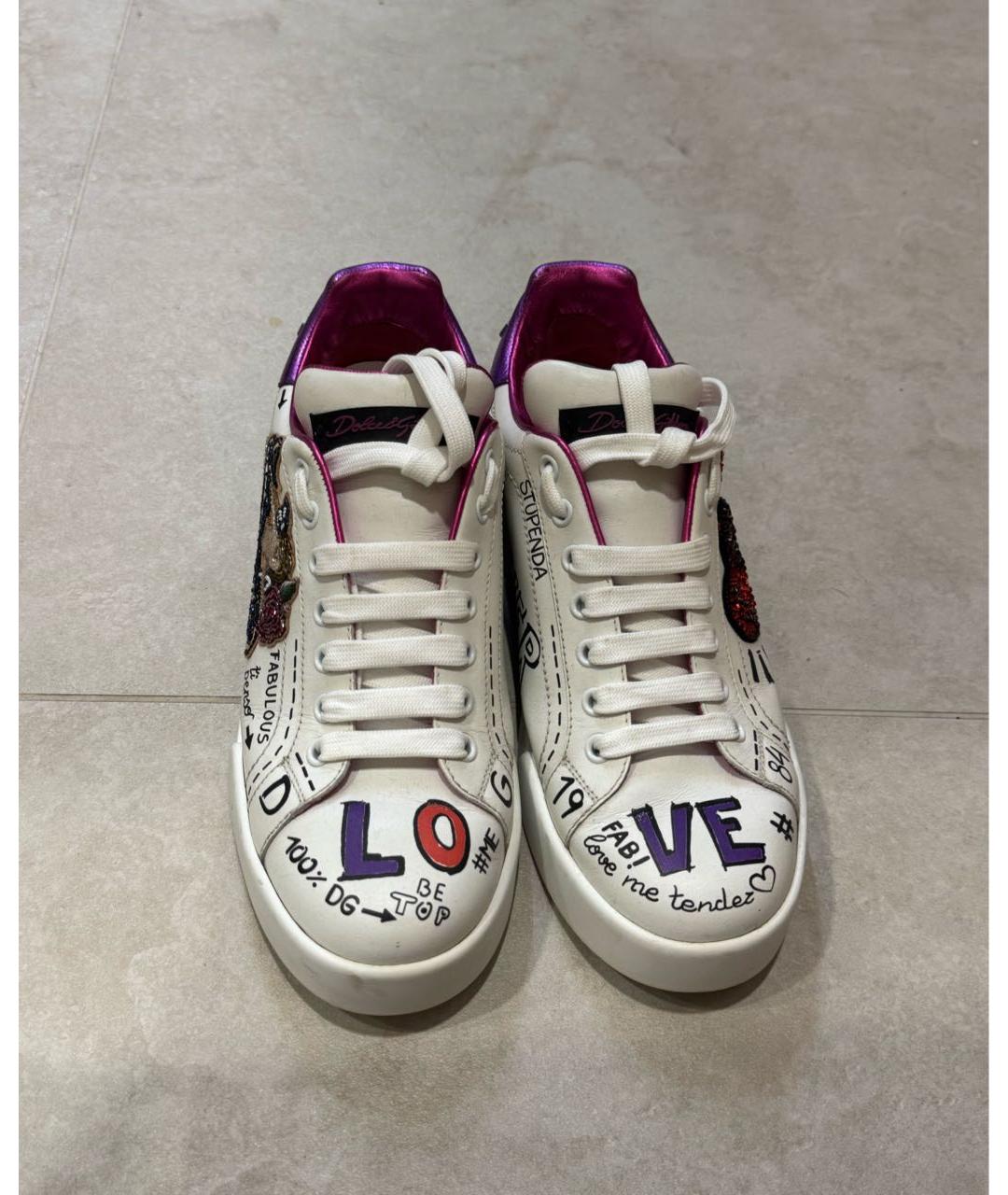 DOLCE&GABBANA Белые кожаные кроссовки, фото 2