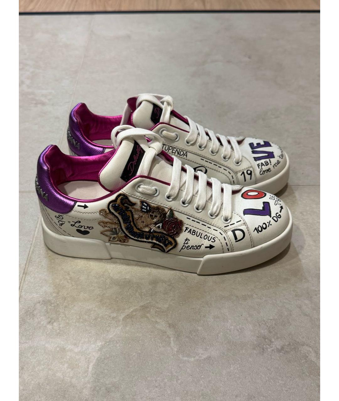 DOLCE&GABBANA Белые кожаные кроссовки, фото 6