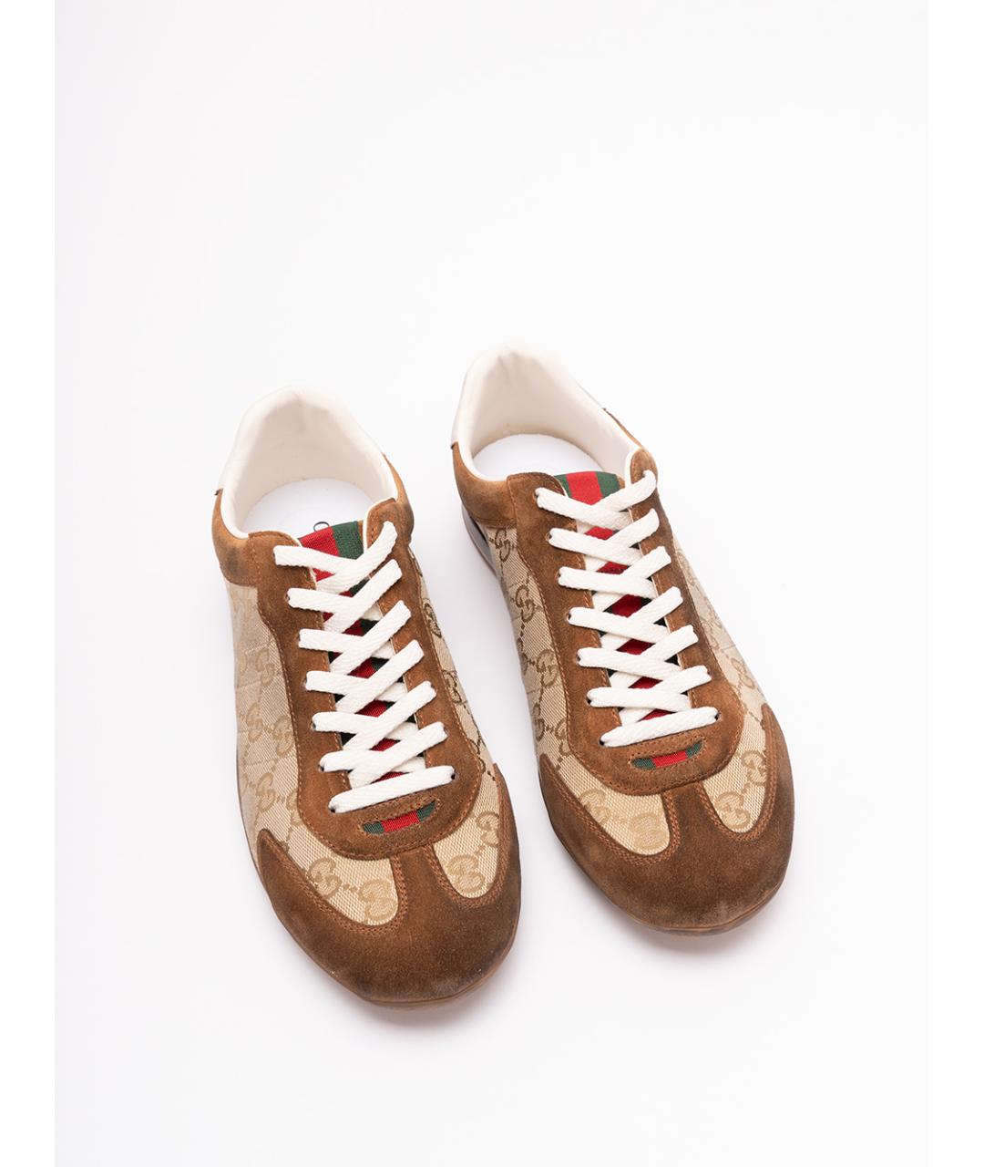 GUCCI Коричневые кожаные низкие кроссовки / кеды, фото 5