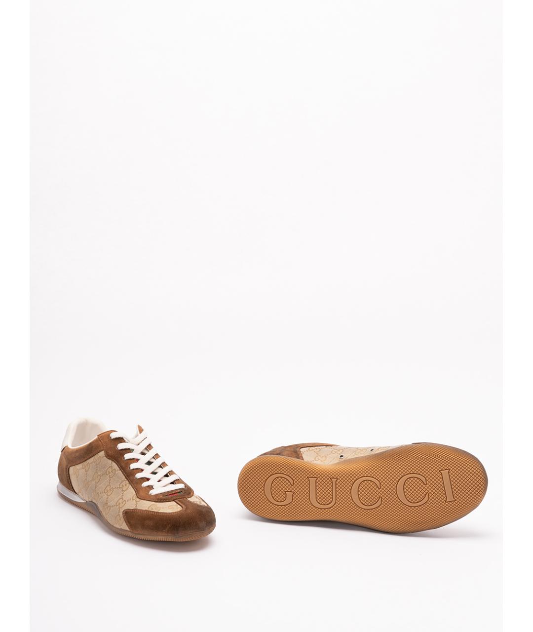 GUCCI Коричневые кожаные низкие кроссовки / кеды, фото 4