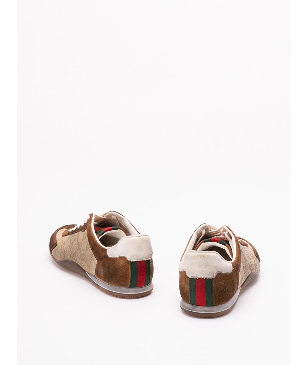 GUCCI Коричневые кожаные низкие кроссовки / кеды, фото 3