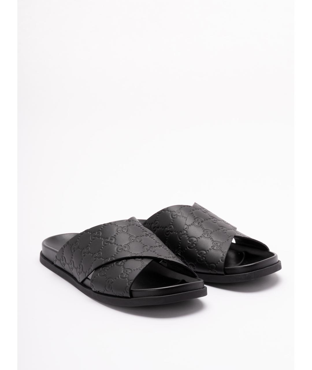 GUCCI Черные кожаные шлепанцы, фото 5