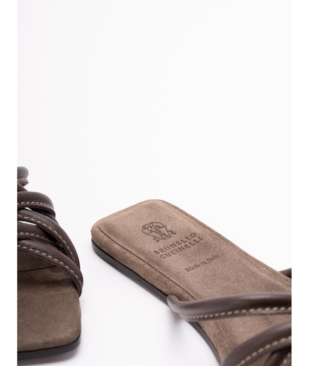BRUNELLO CUCINELLI Коричневые кожаные шлепанцы, фото 5