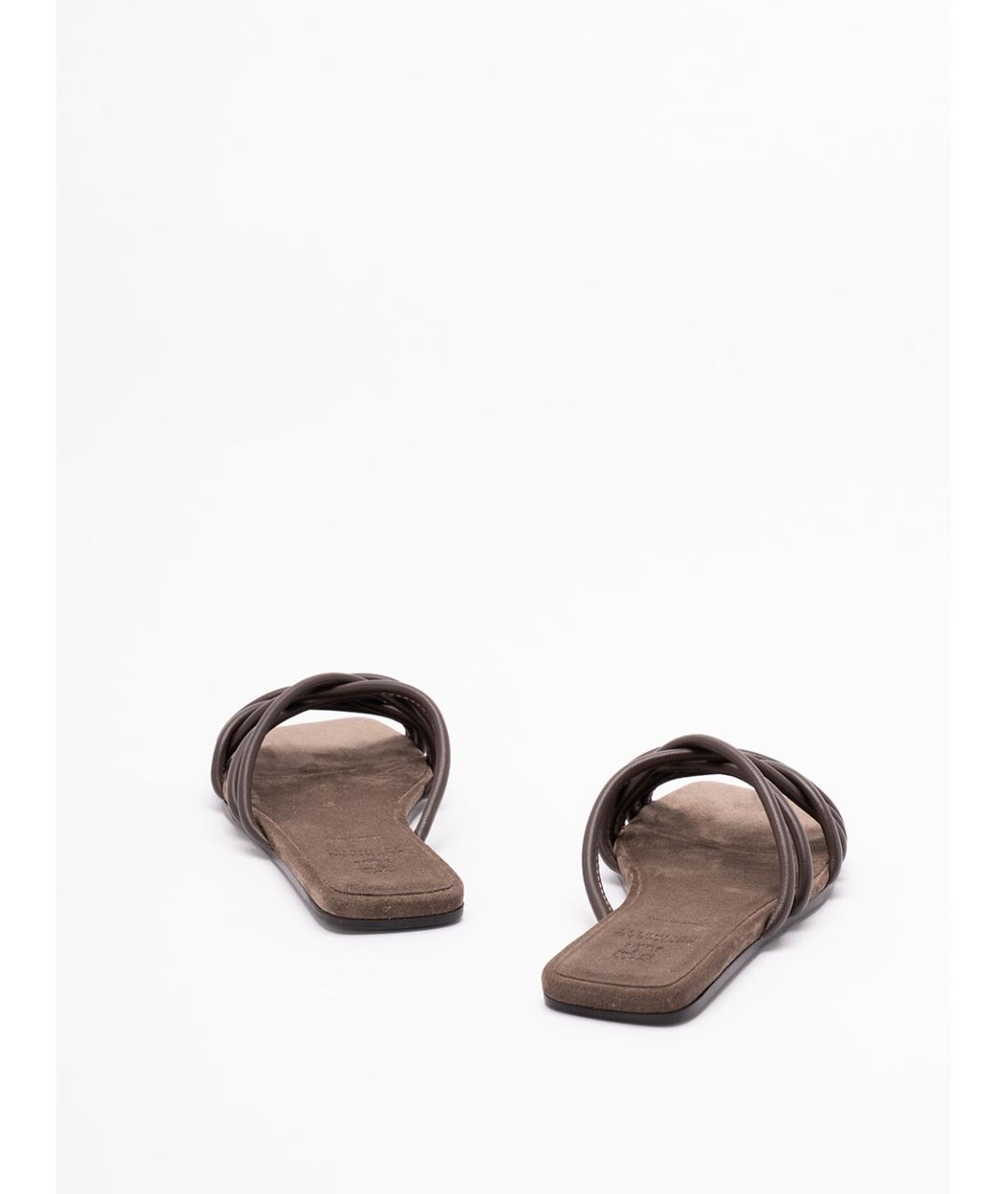 BRUNELLO CUCINELLI Коричневые кожаные шлепанцы, фото 3